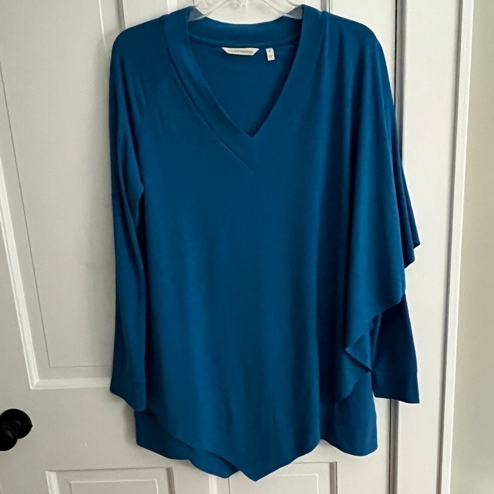 Soft Surroundings Cobalt Blue Long Sleeve Tunic With Faux Cape on one shoulder M